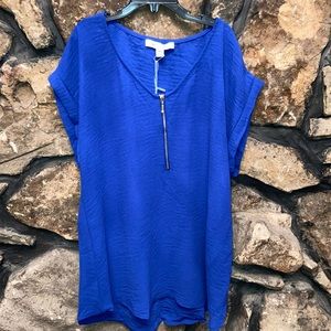 She +Sky Royal Blue Gold Zipper up front,